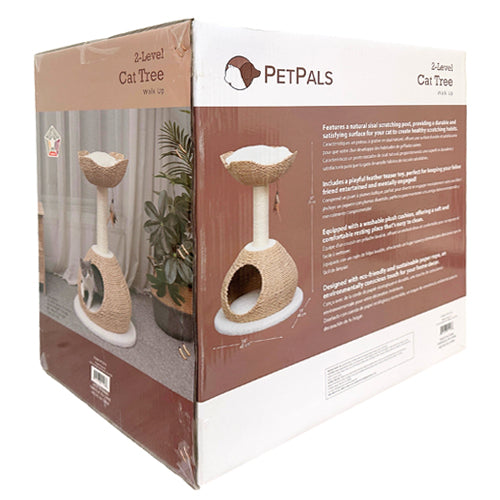 PetPals Walk Up Cat Tree with Fleece Perch, Handwoven Basket, and Sisal Scratching Post, Eco-Friendly Cat Furniture, Beige