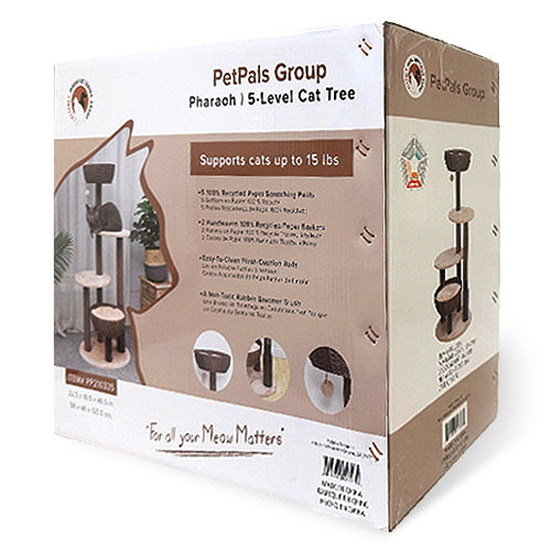 PetPals 5-Level Large Cat Tree with Scratching Posts, Baskets, Cushions & Massager, Boho Design, Beige