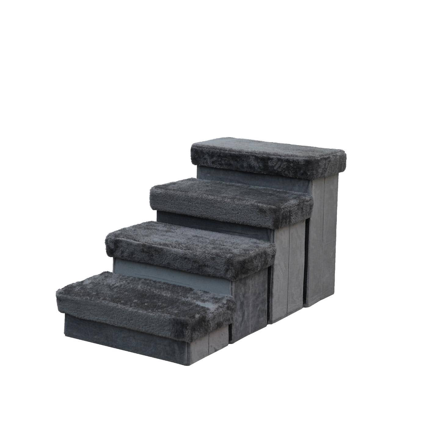 PetPals Sturdy & Plush Design Pet Stairs, Senior Mobility Aid Pet Steps - 4-Lvl Charcoal Pet Stairs, Large