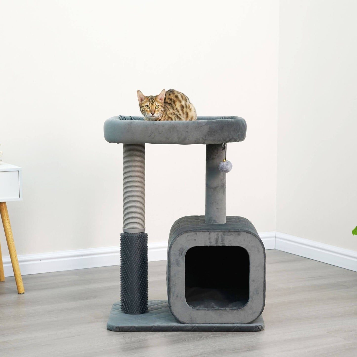Catry Eclipse 2-Level Modern Apartment-Sized Cat Tree with Condo and Rubber Groomer