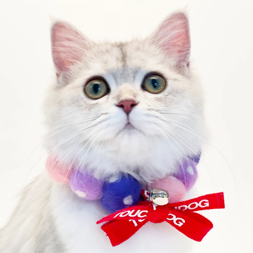 Touchcat Pom-Pom Patterned Designer Cat Neck Collar - Pink