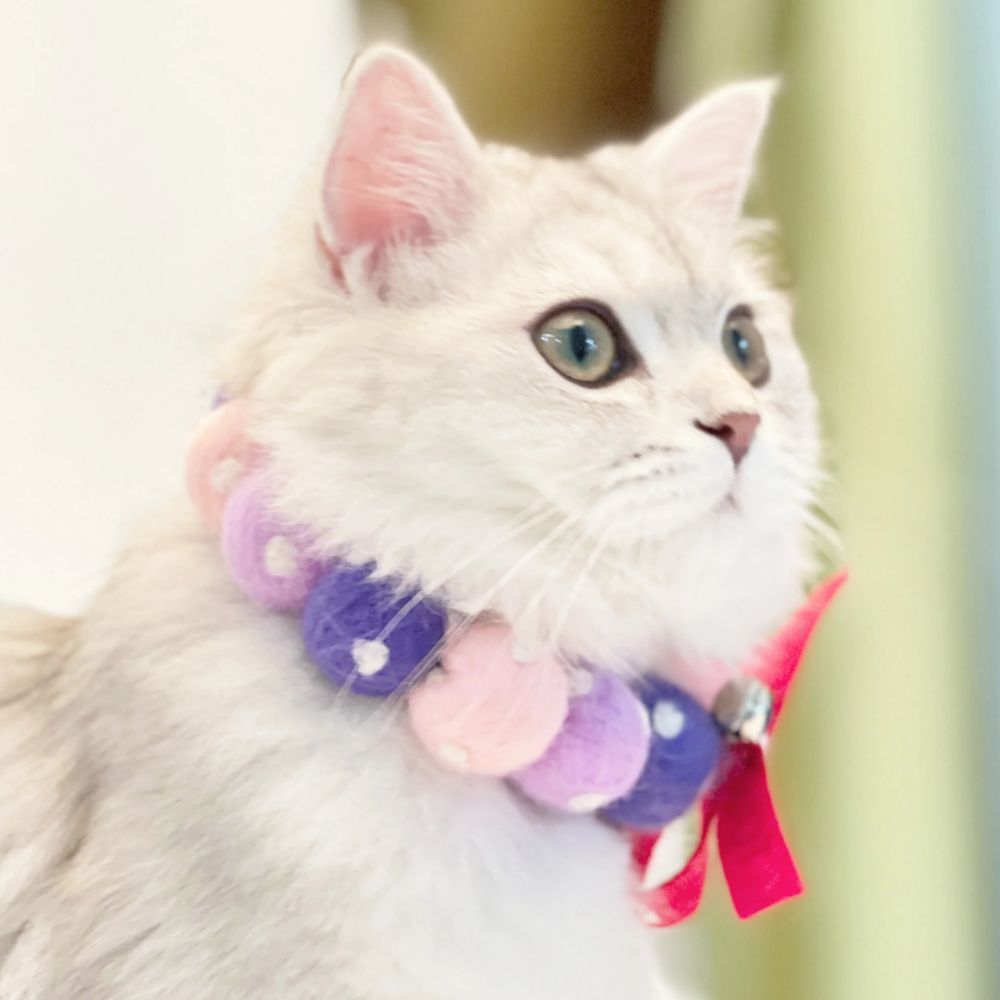 Touchcat Pom-Pom Patterned Designer Cat Neck Collar - Pink