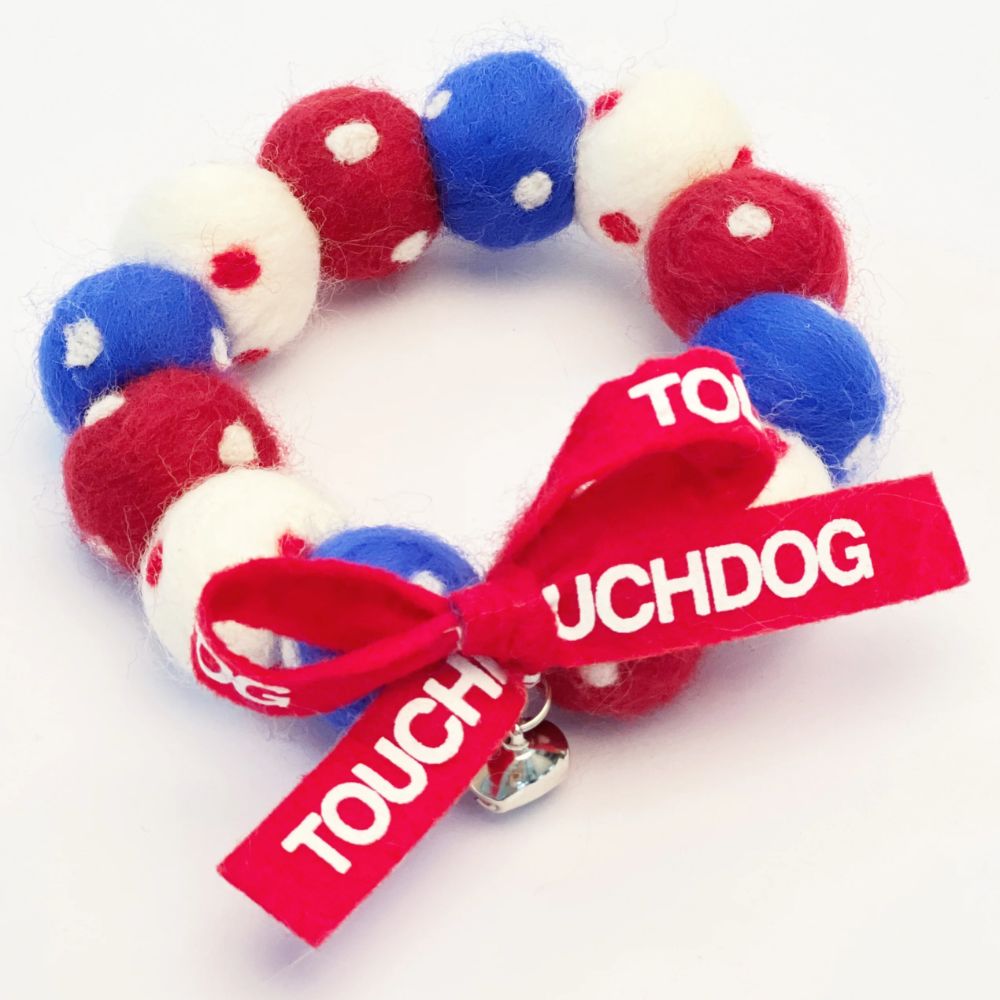 Touchcat Pom-Pom Patterned Designer Cat Neck Collar - Red