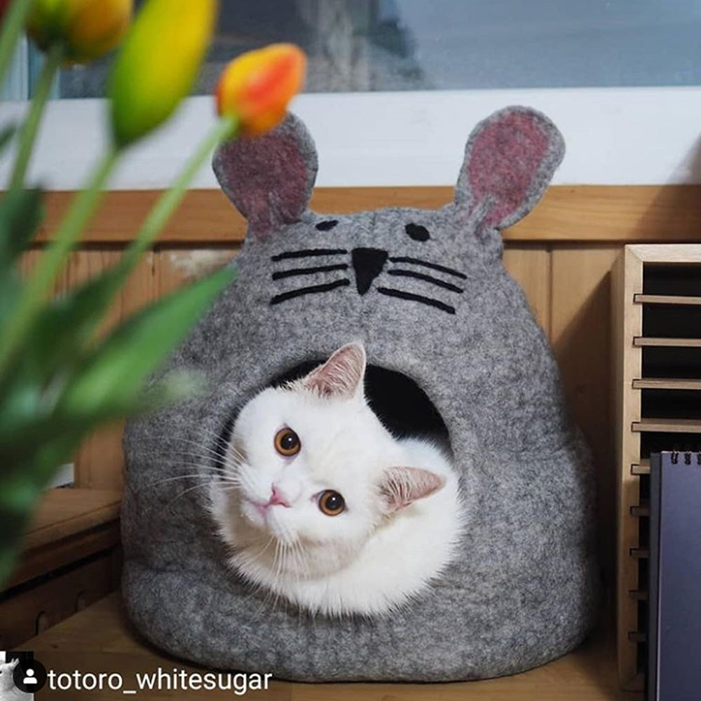 Wool Pet Cave, Mouse, Grey