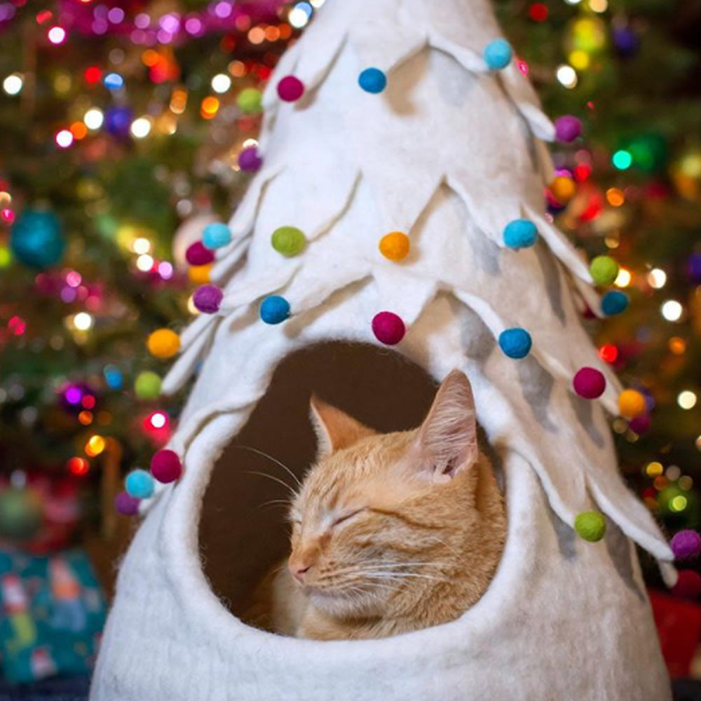 Wool Pet Cave, Holiday Tree, White
