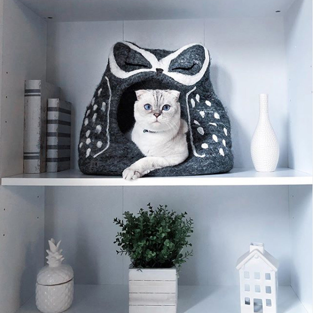 Wool Pet Cave, Owl, Grey