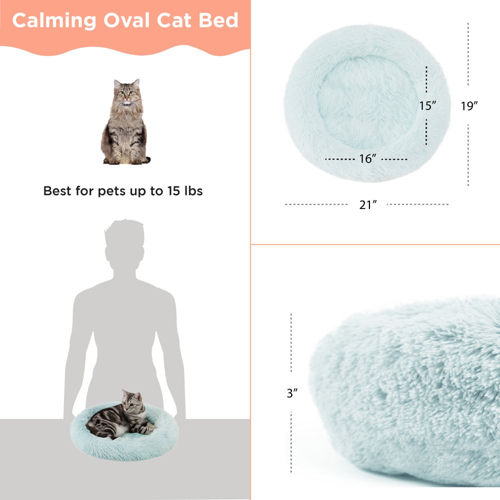 Calming Oval Cat Bed, Baby Blue, 21X19