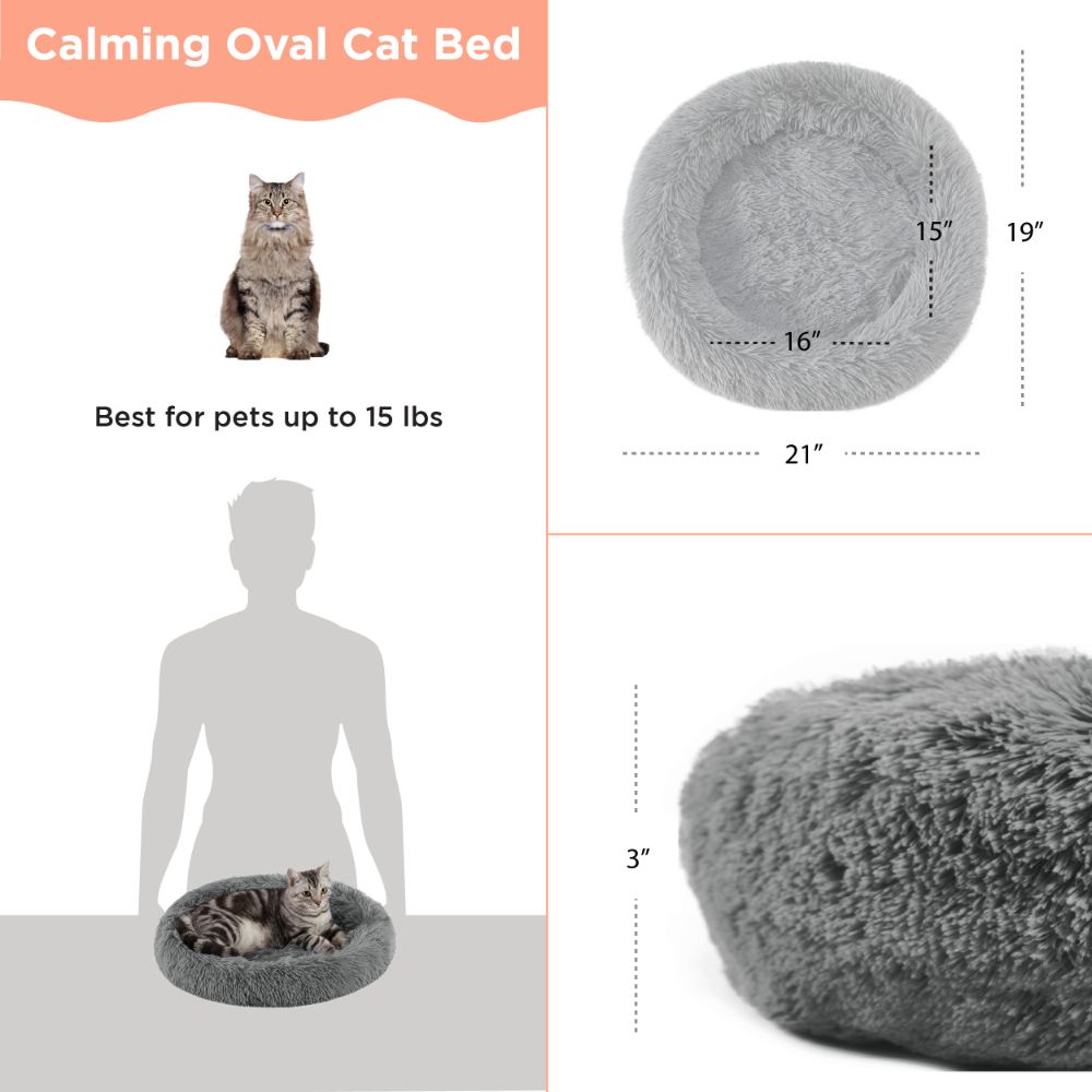 Calming Oval Cat Bed, Grey, 21X19