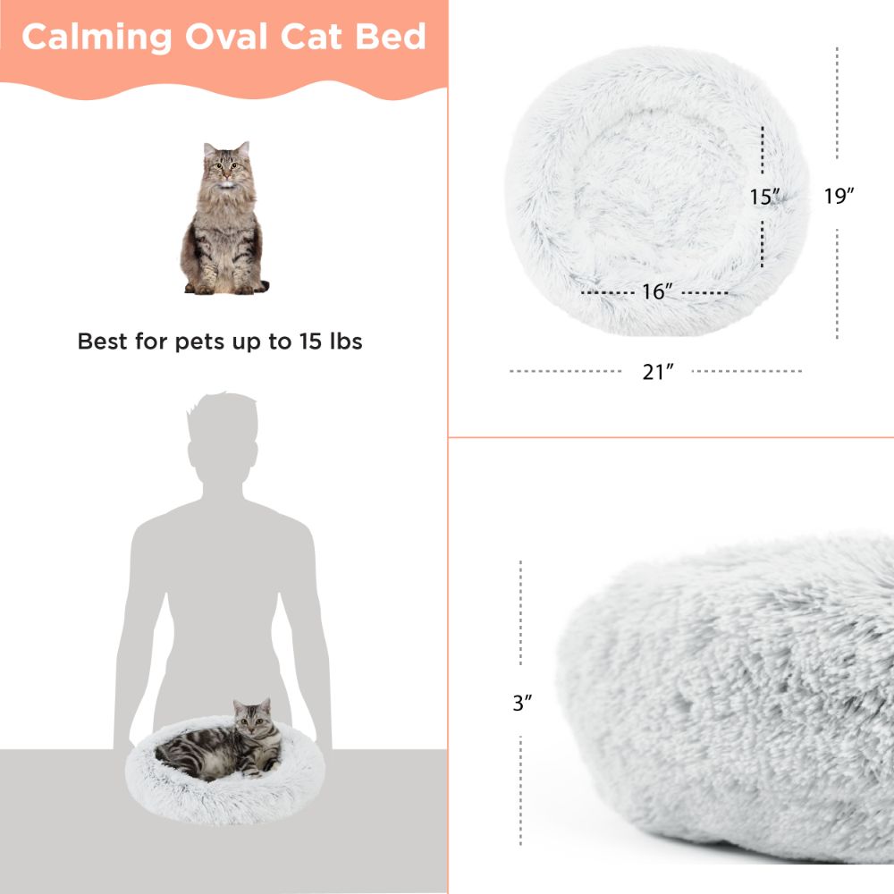 Calming Oval Cat Bed, Frost, 21X19