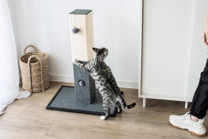 Catry, Natural Minimalist Cat Tree Cat Scratching Post with Natural Sisal Rope and Toys
