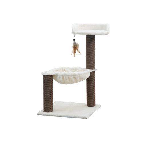PetPals Nirvana 3-Level Kitten Tree with Plush Perch, Cozy Hammock, and Recycled Paper Rope Scratching Posts, Modern Design, Beige