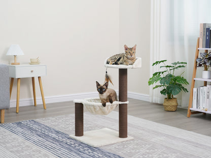 PetPals Nirvana 3-Level Kitten Tree with Plush Perch, Cozy Hammock, and Recycled Paper Rope Scratching Posts, Modern Design, Beige