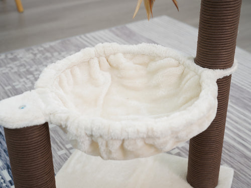 PetPals Nirvana 3-Level Kitten Tree with Plush Perch, Cozy Hammock, and Recycled Paper Rope Scratching Posts, Modern Design, Beige