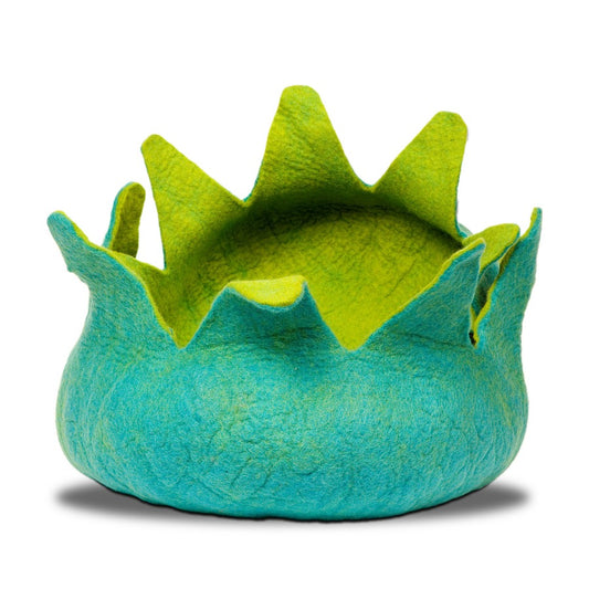 Wool Pet Basket, Petals, Aqua/Green