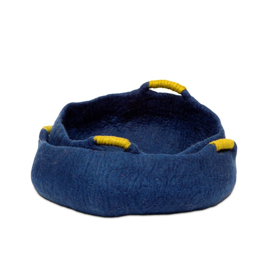 Wool Pet Basket, Handles, Navy