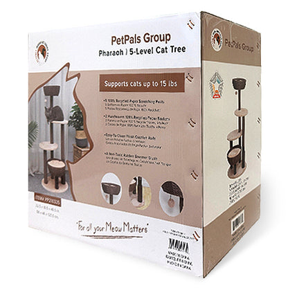PetPals 5-Level Large Cat Tree with Scratching Posts, Baskets, Cushions & Massager, Boho Design, Beige
