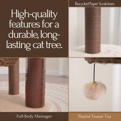 PetPals 5-Level Large Cat Tree with Scratching Posts, Baskets, Cushions & Massager, Boho Design, Beige