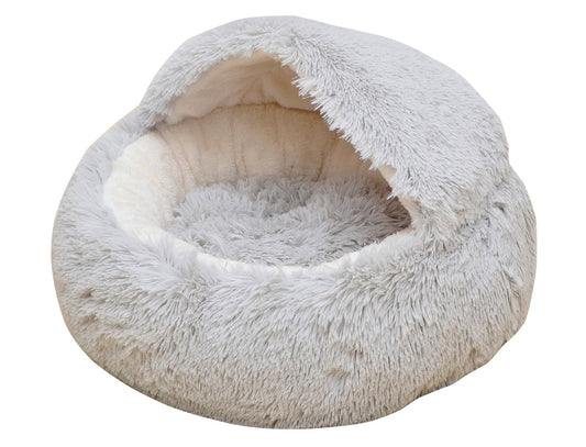 Petpals Igloo Pearl Grey Cat Bed, Plush Shag Bed