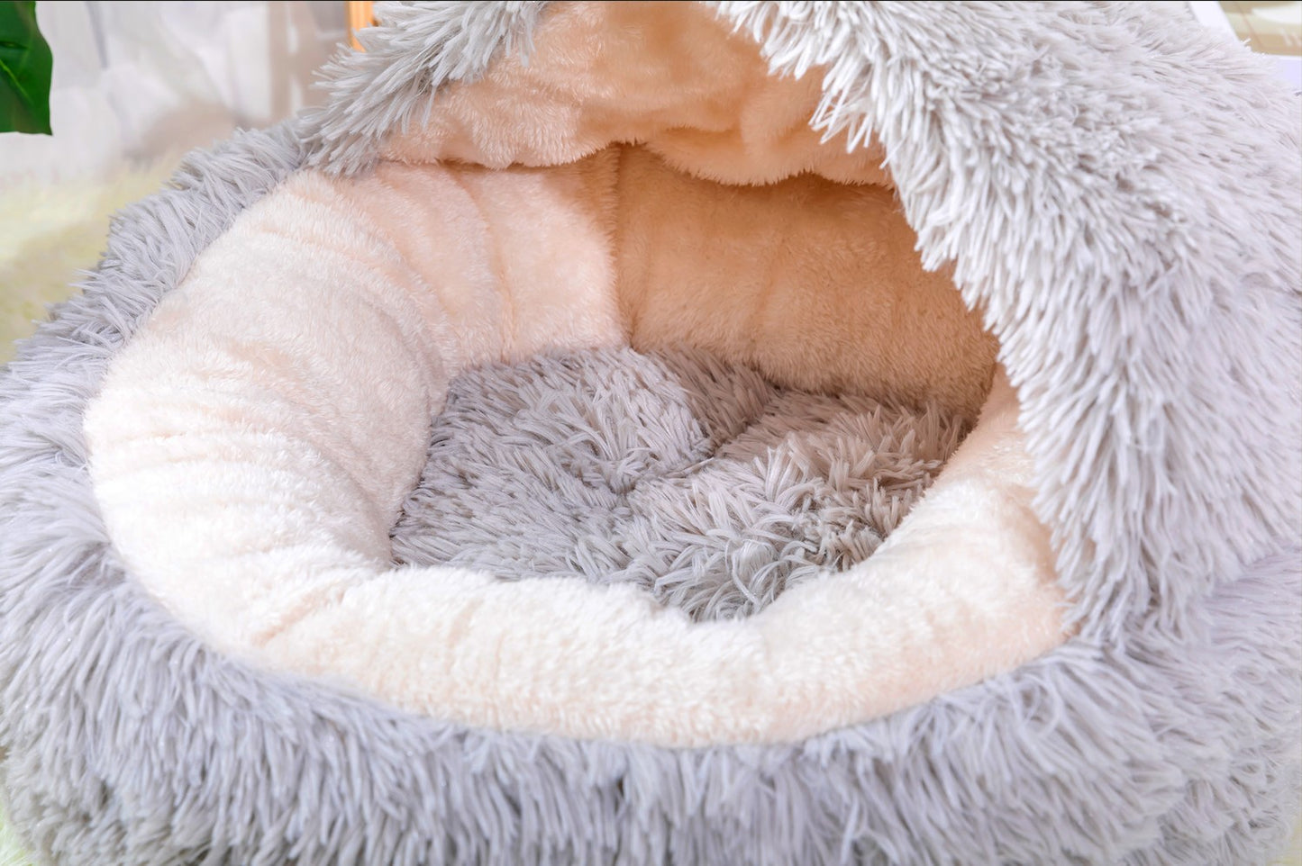 Petpals Igloo Pearl Grey Cat Bed, Plush Shag Bed
