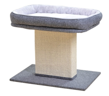 Catry 2-in-1 Mellow Cat Perch with Large Soft Bed and Sisal Scratching Post, Minimalist Design, Grey