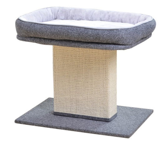 Catry 2-in-1 Mellow Cat Perch with Large Soft Bed and Sisal Scratching Post, Minimalist Design, Grey