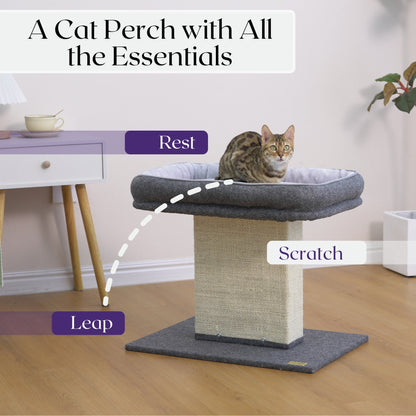 Catry 2-in-1 Mellow Cat Perch with Large Soft Bed and Sisal Scratching Post, Minimalist Design, Grey