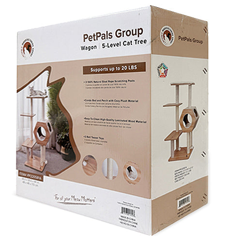 PetPals Wagon Style Minimalistic Design, Wooden Medium Cat Tower