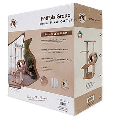 PetPals Wagon Style Minimalistic Design, Wooden Medium Cat Tower