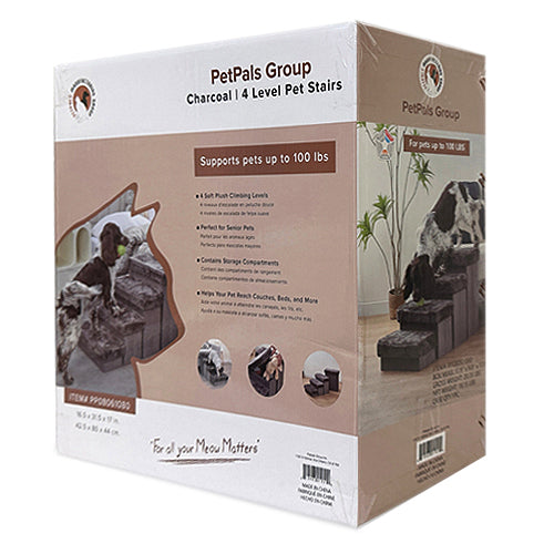 PetPals Sturdy & Plush Design Pet Stairs, Senior Mobility Aid Pet Steps - 4-Lvl Charcoal Pet Stairs, Large
