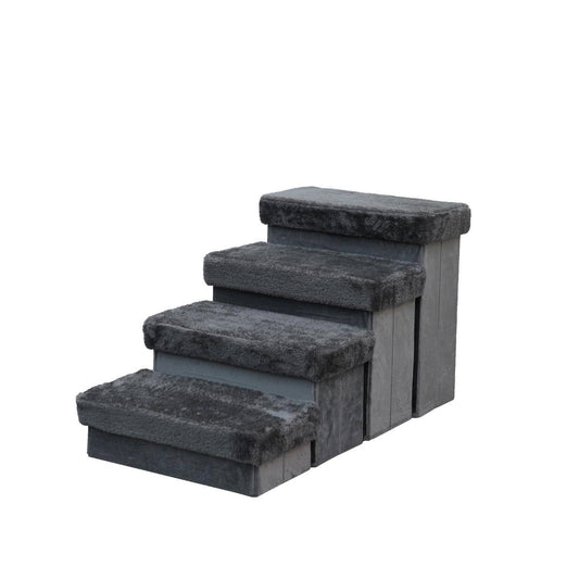PetPals Sturdy & Plush Design Pet Stairs, Senior Mobility Aid Pet Steps - 4-Lvl Charcoal Pet Stairs, Large