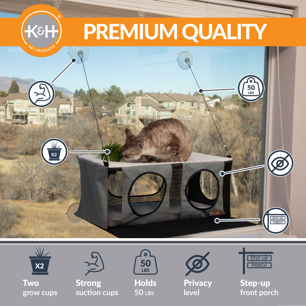 EZ Mount Penthouse Cat Window Perch with Cat Grass Grow Station by K&H