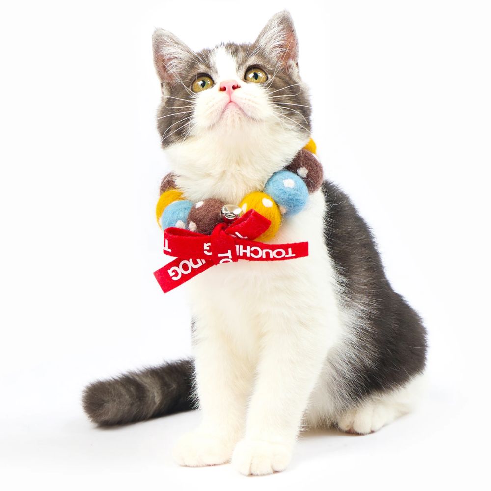 Touchcat  Pom-Pom Patterned Designer Cat Neck Collar - Yellow