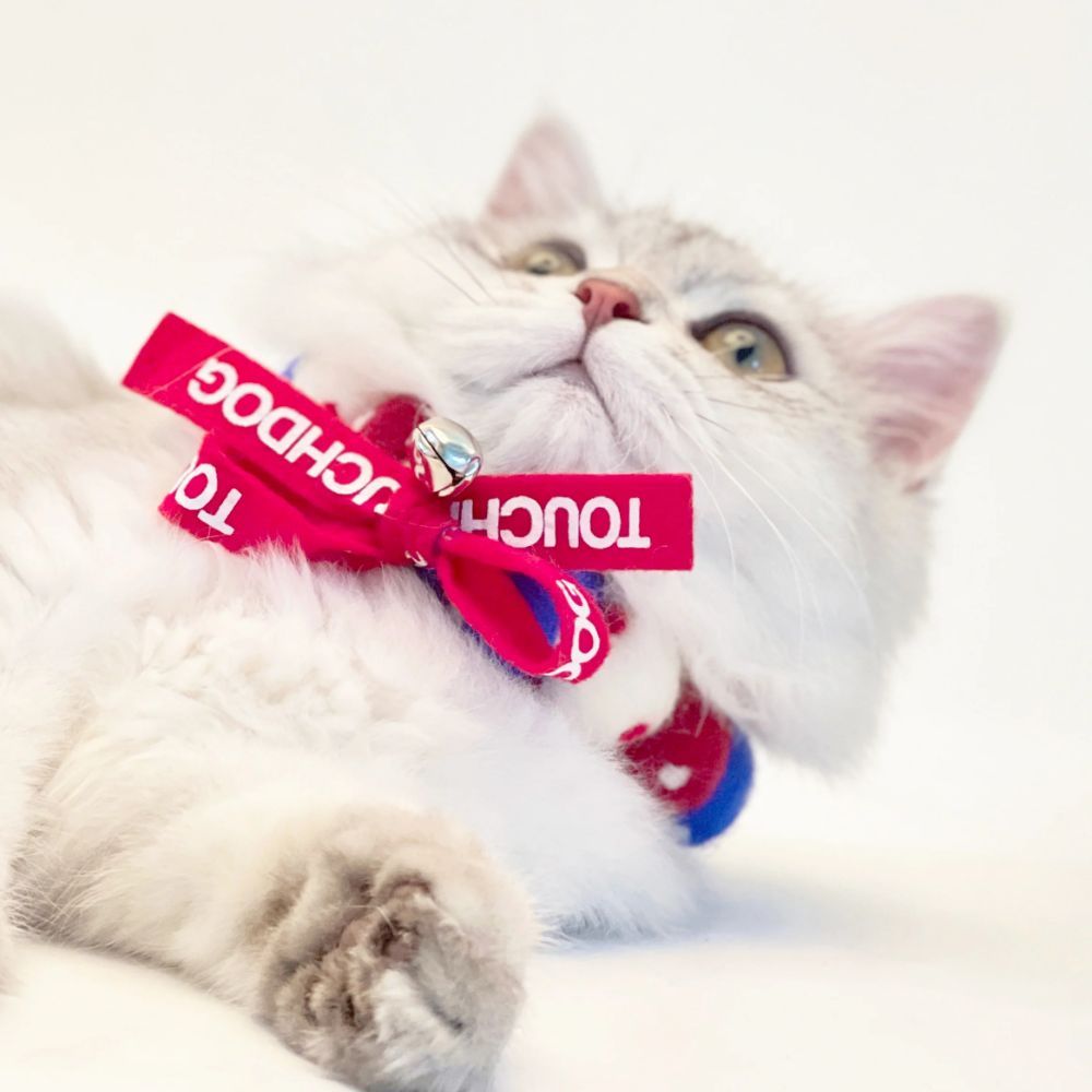 Touchcat  Pom-Pom Patterned Designer Cat Neck Collar - Red