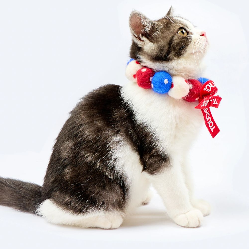 Touchcat  Pom-Pom Patterned Designer Cat Neck Collar - Red