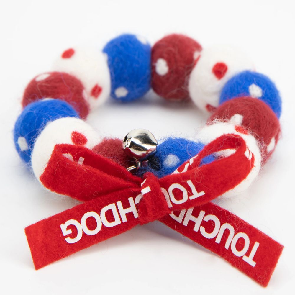 Touchcat  Pom-Pom Patterned Designer Cat Neck Collar - Red