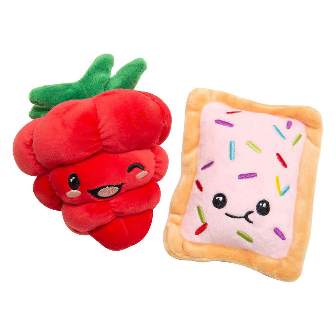 SnugArooz Poptart and Raspberry Plush Dog Toy 4" 2pk