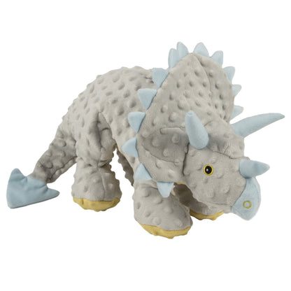 goDog Dinos Frills Triceratops w/Chew Guard Plush Dog Toy Grey Large