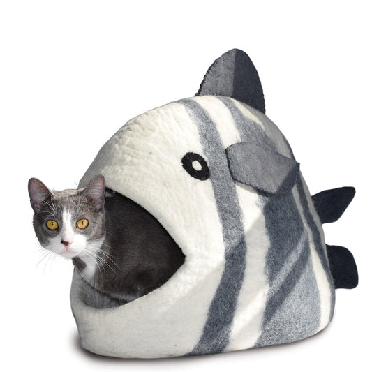 Wool Pet Cave, Fish, White/Grey