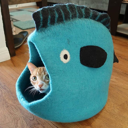 Wool Pet Cave, Fish, Turquoise