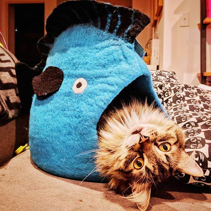 Wool Pet Cave, Fish, Turquoise