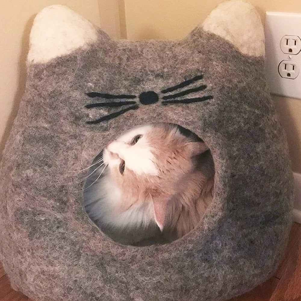 Wool Pet Cave, Cat Head, Natural