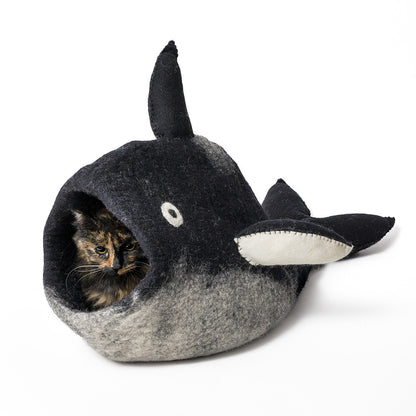 Wool Pet Cave, Orca, Grey/White