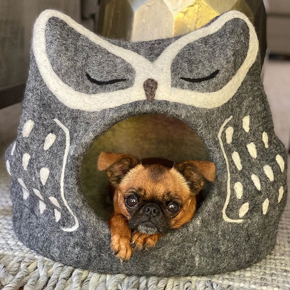 Wool Pet Cave, Owl, Grey