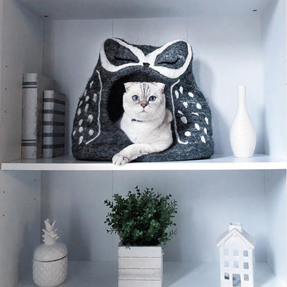 Wool Pet Cave, Owl, Grey