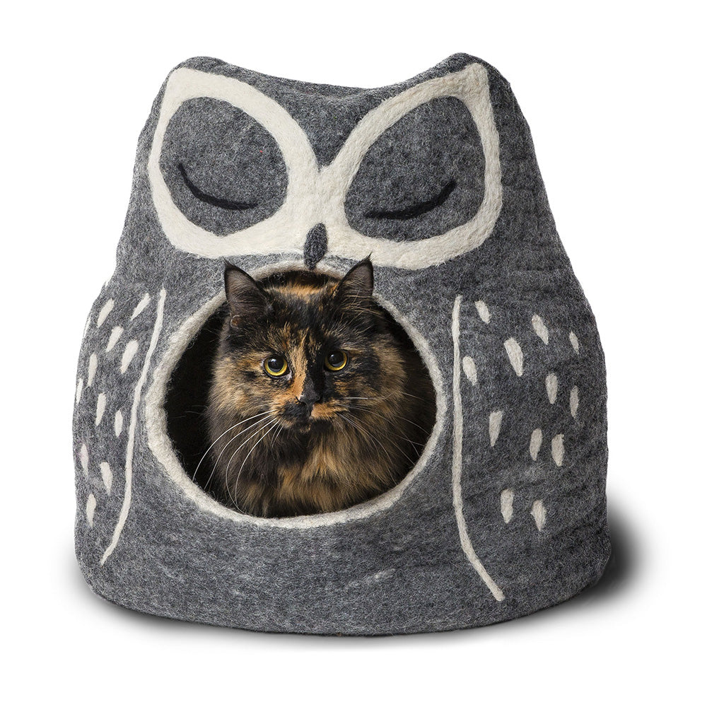 Wool Pet Cave, Owl, Grey