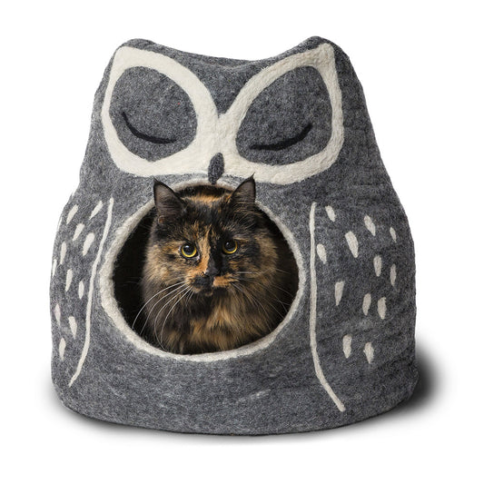 Wool Pet Cave, Owl, Grey