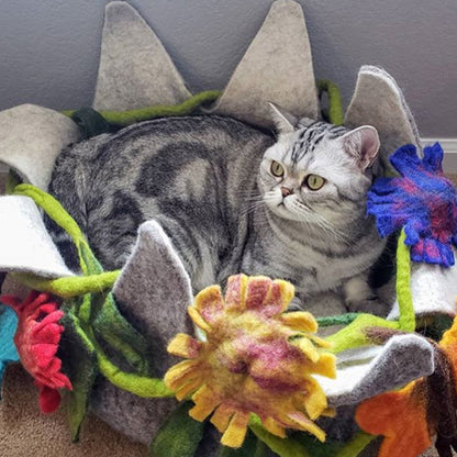 Wool Pet Basket, Petals, Natural