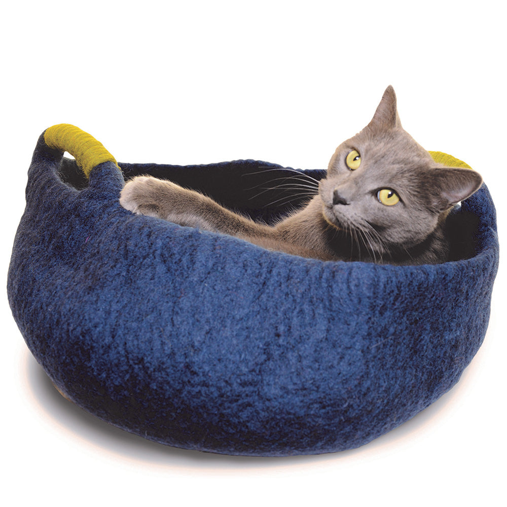 Wool Pet Basket, Handles, Navy