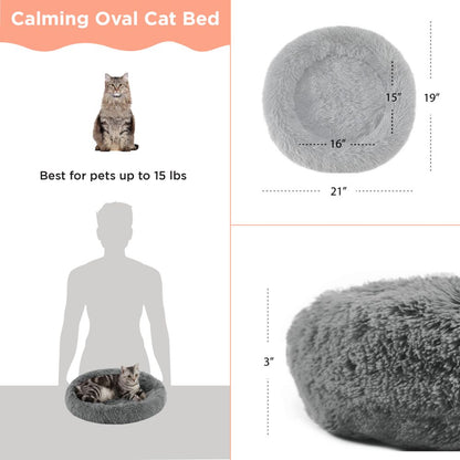 Calming Oval Cat Bed, Grey, 21X19