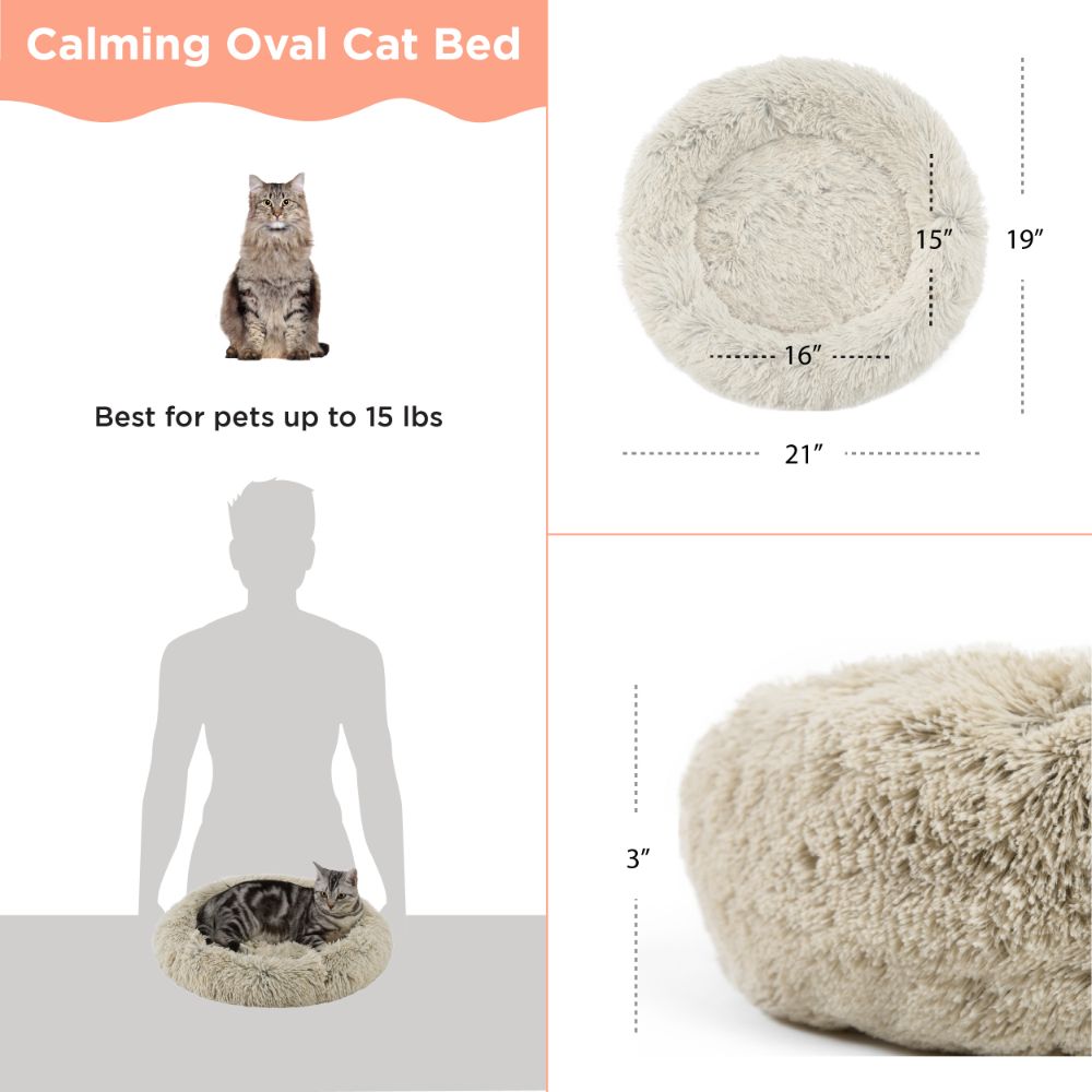 Calming Oval Cat Bed, Taupe, 21X19